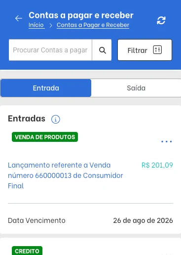 Tela do módulo Financeiro no TagPlus